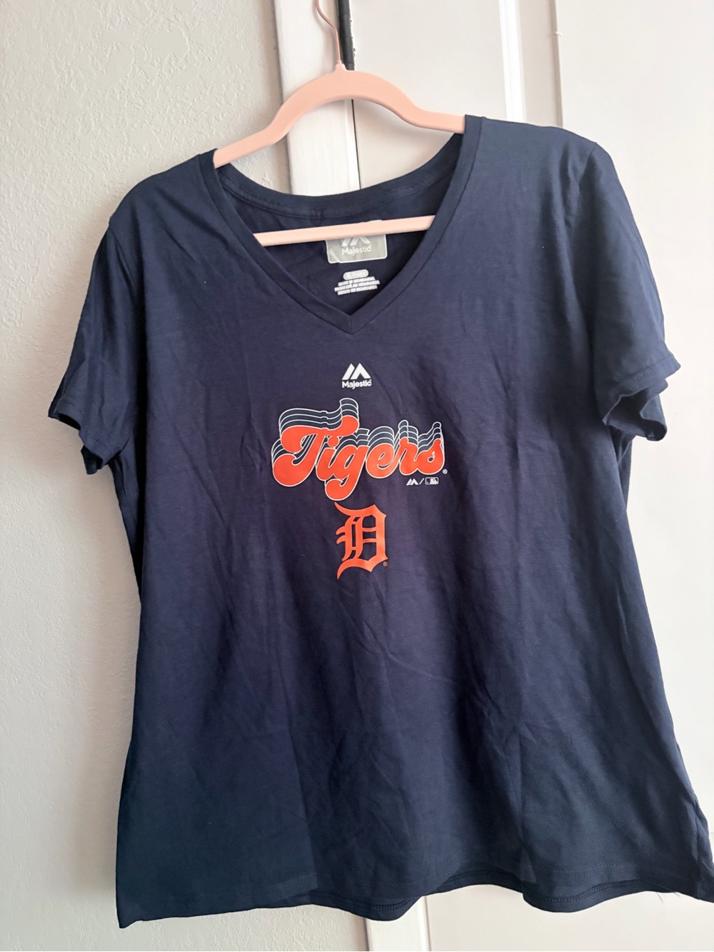 Majestic Navy V-Neck Tee with White Logo